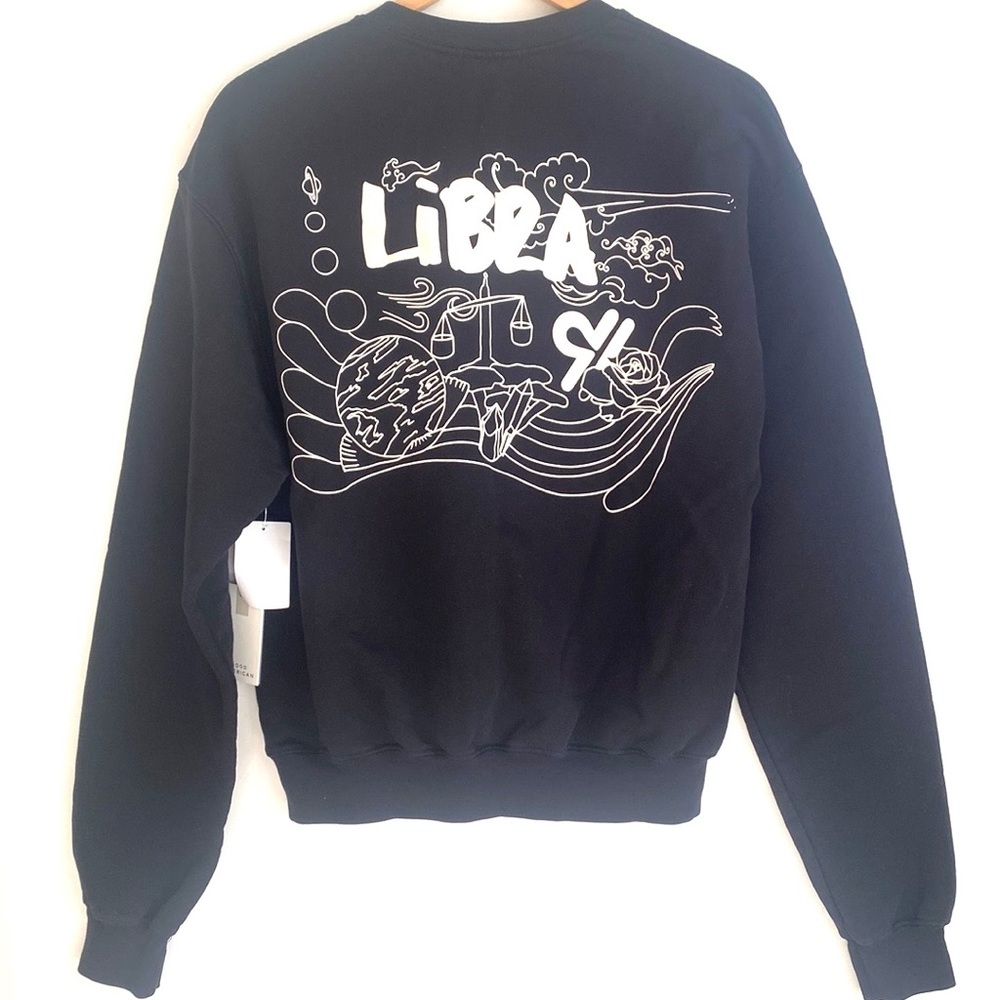 GOOD AMERICAN‎ black boyfriend for LIBRA zodiac crewneck sweatshirt, Sz XS, NWT